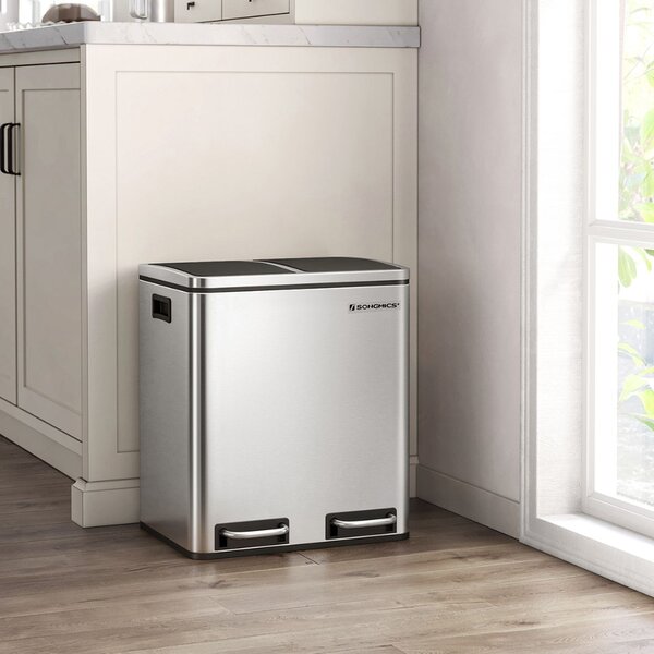 Kôš na separovanie odpadu SORT 30l (2×15l), strieborná/čierna SongmicsHome