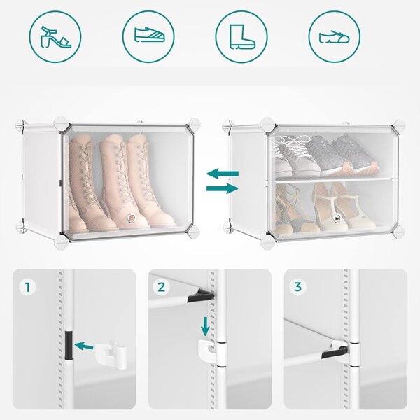 Organizér na topánky KIMBERLY, 10 boxov, biela/priesvitná SongmicsHome