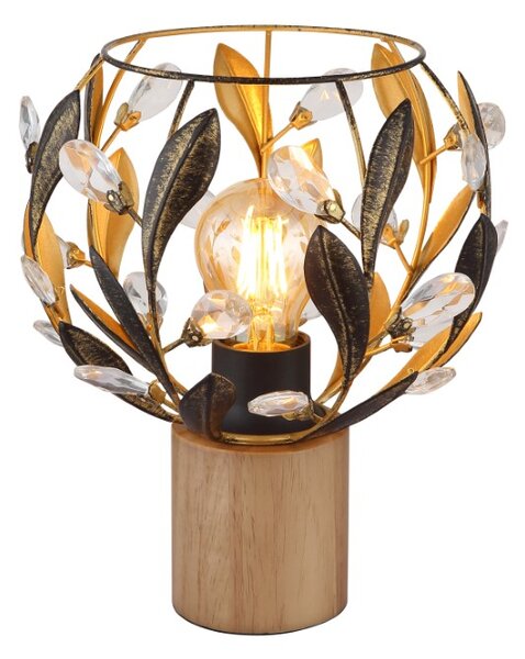 GLOBO 15759T MIKA stolná lampička V250mm 1xE27 drevo, zlatá, čierna patina