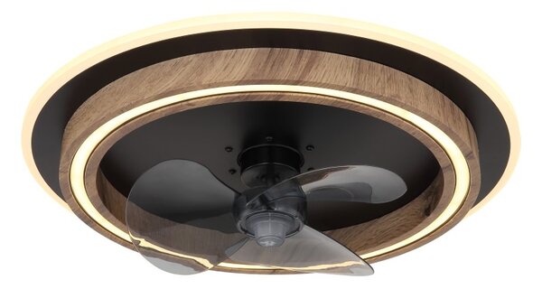 GLOBO 03655 BOZAN stropný ventilátor so svetlom D500mm LED 32W 3200/1200lm 2700-6500K čierna, vzhľad dreva, dymová, časovač, diaľkový ovládač