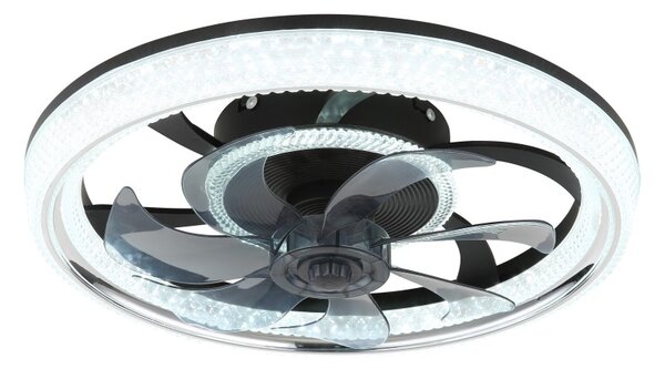 GLOBO 03644 CIRILLA stropný ventilátor so svetlom D480mm LED 30W 4000/2700lm 2700-6500K čierna, dymová, krištáľový efekt, časovač, diaľkový ovládač