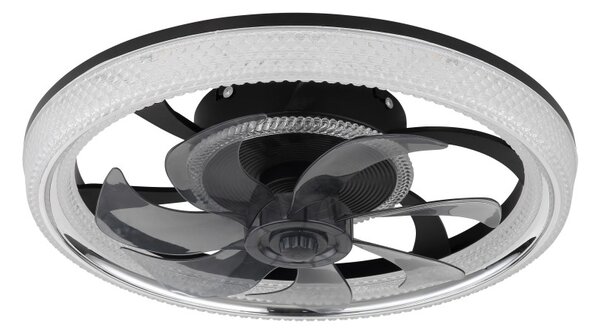 GLOBO 03644 CIRILLA stropný ventilátor so svetlom D480mm LED 30W 4000/2700lm 2700-6500K čierna, dymová, krištáľový efekt, časovač, diaľkový ovládač