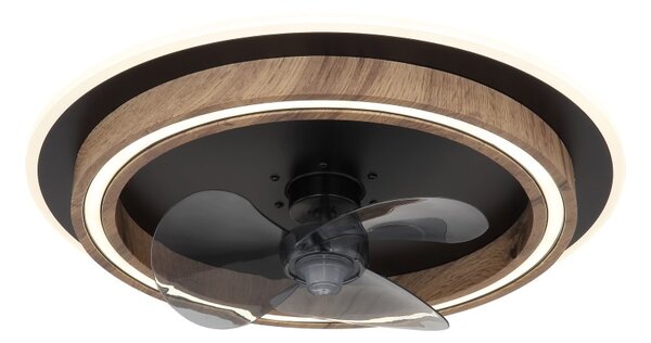 GLOBO 03655 BOZAN stropný ventilátor so svetlom D500mm LED 32W 3200/1200lm 2700-6500K čierna, vzhľad dreva, dymová, časovač, diaľkový ovládač