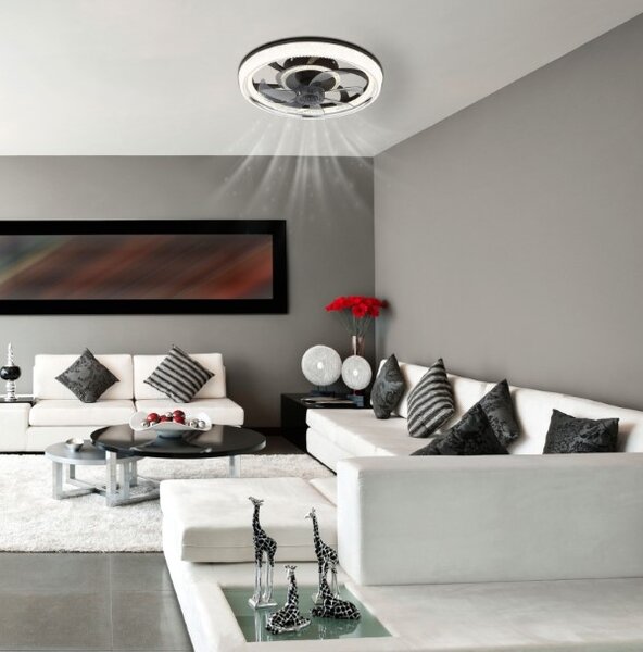 GLOBO 03644 CIRILLA stropný ventilátor so svetlom D480mm LED 30W 4000/2700lm 2700-6500K čierna, dymová, krištáľový efekt, časovač, diaľkový ovládač