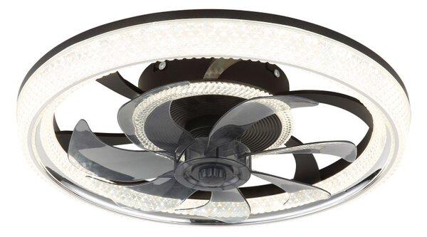 GLOBO 03644 CIRILLA stropný ventilátor so svetlom D480mm LED 30W 4000/2700lm 2700-6500K čierna, dymová, krištáľový efekt, časovač, diaľkový ovládač