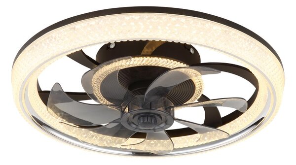 GLOBO 03644 CIRILLA stropný ventilátor so svetlom D480mm LED 30W 4000/2700lm 2700-6500K čierna, dymová, krištáľový efekt, časovač, diaľkový ovládač