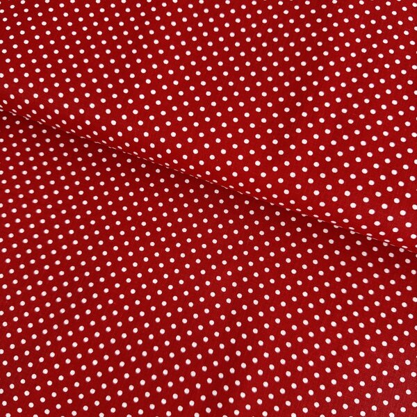 Metráž Bavlna vzorovaná - Bodka (3mm) biela na červenom