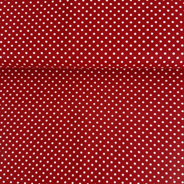 Metráž Bavlna vzorovaná - Bodka (3mm) biela na červenom