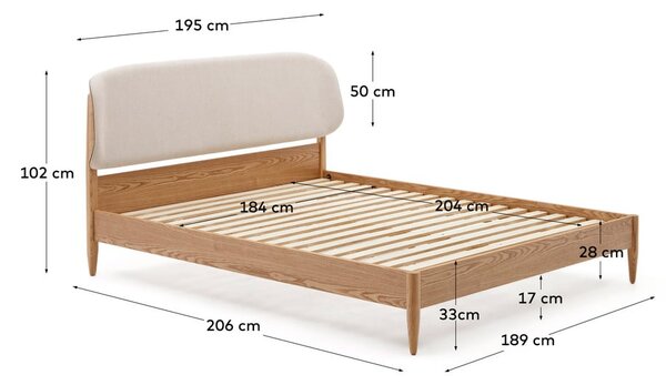 Dvojlôžková posteľ z jaseňového dreva s roštom v béžovo-prírodnej farbe 180x200 cm Octavia – Kave Home