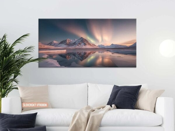 Karlsdesign.sk - Drevený obraz | Polárna žiara nad fjordom - 20x40