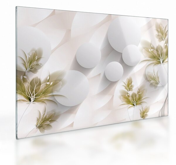 Sklenený obraz - 3D kruhy s kvetinami (70x50 cm)