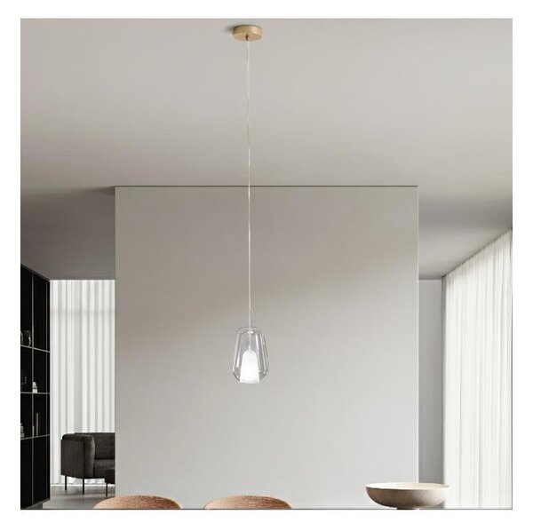 Ondaluce - Závesný luster na lanku THELMA 1xE27/15W/230V pr. 19 cm zlatá/číra