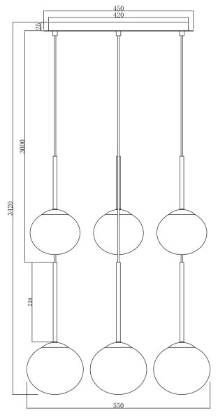 Ondaluce - Závesný luster na lanku JEWEL 6xE14/10W/230V pr. 55 cm čierna/dymová čierna