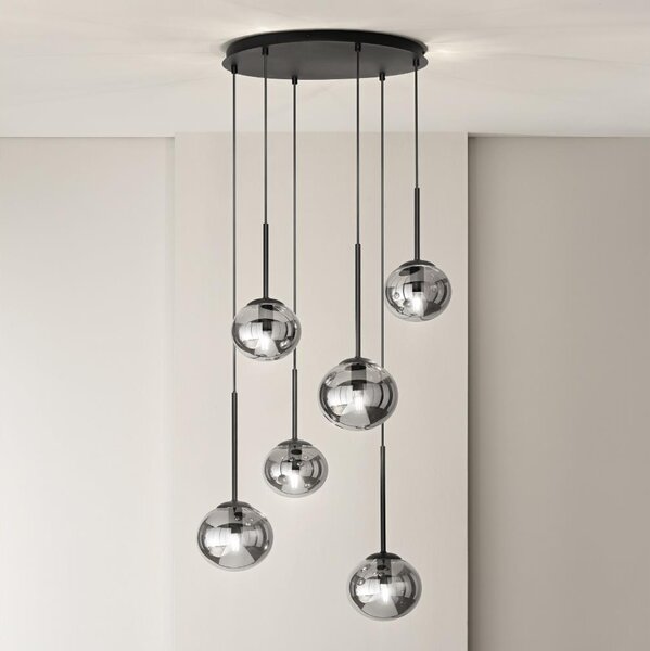 Ondaluce - Závesný luster na lanku JEWEL 6xE14/10W/230V pr. 55 cm čierna/dymová čierna