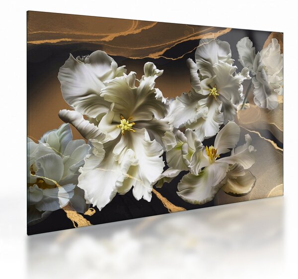 Sklenený obraz - Kvety orchideí na mramorovom pozadí (70x50 cm)