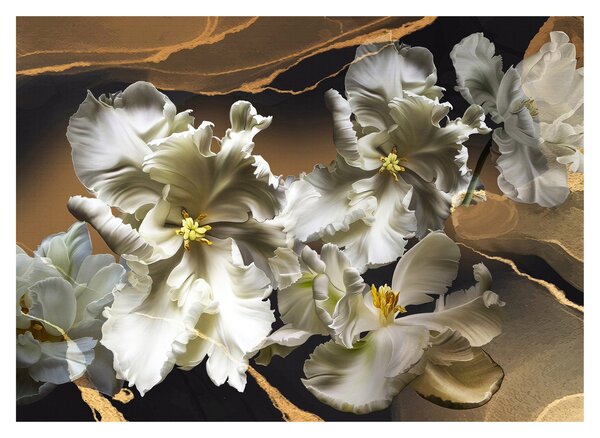 Sklenený obraz - Kvety orchideí na mramorovom pozadí (70x50 cm)
