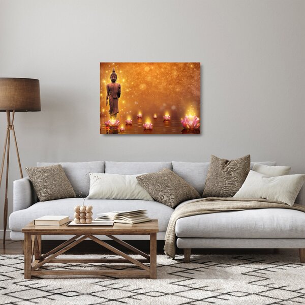 Sklenený obraz - Budha v zlatom lesku (70x50 cm)