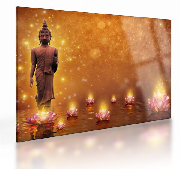 Sklenený obraz - Budha v zlatom lesku (70x50 cm)