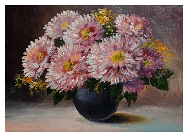 Sklenený obraz - Olejomaľba, Kvety vo váze (70x50 cm)