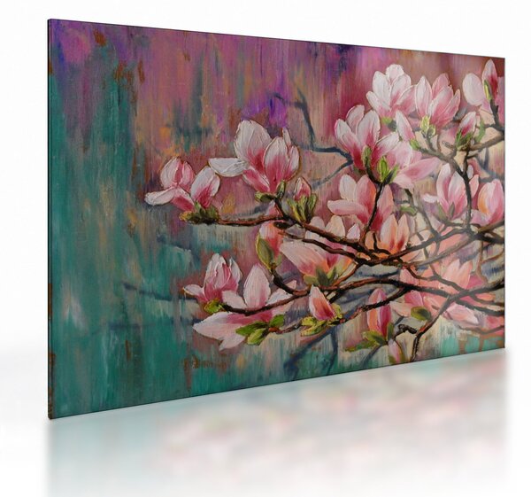Sklenený obraz - Olejomaľba, Rozkvitnutá sakura (70x50 cm)