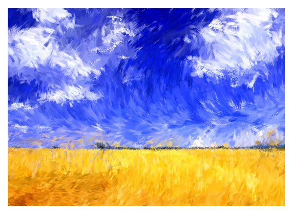 Sklenený obraz - Olejomaľba, Zlaté pole (70x50 cm)