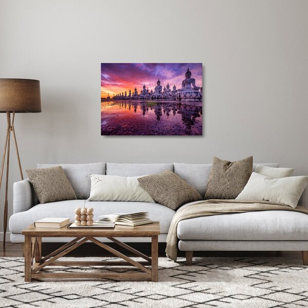 Sklenený obraz - Budhovia v západe slnka (70x50 cm)