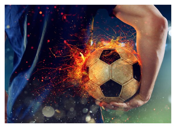 Sklenený obraz - Futbalová lopta v ohni (70x50 cm)