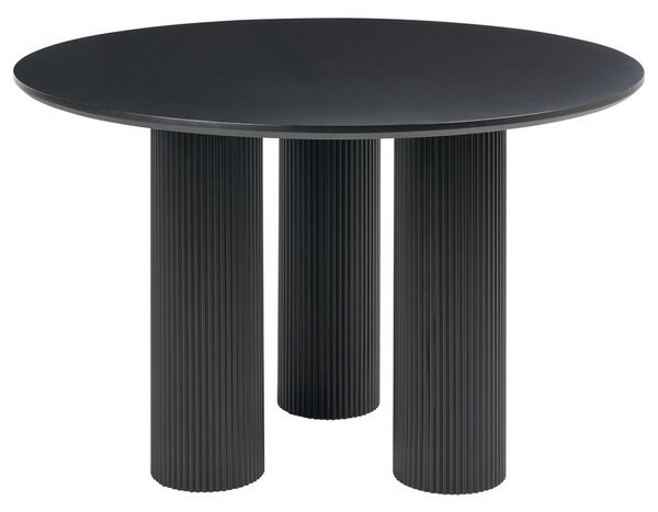 Jedálenský stôl čierny MDF okrúhly 120 cm drážkované nohy minimalistický dizajnový stôl