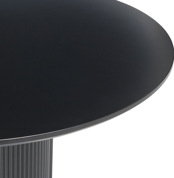 Jedálenský stôl čierny MDF okrúhly 120 cm drážkované nohy minimalistický dizajnový stôl