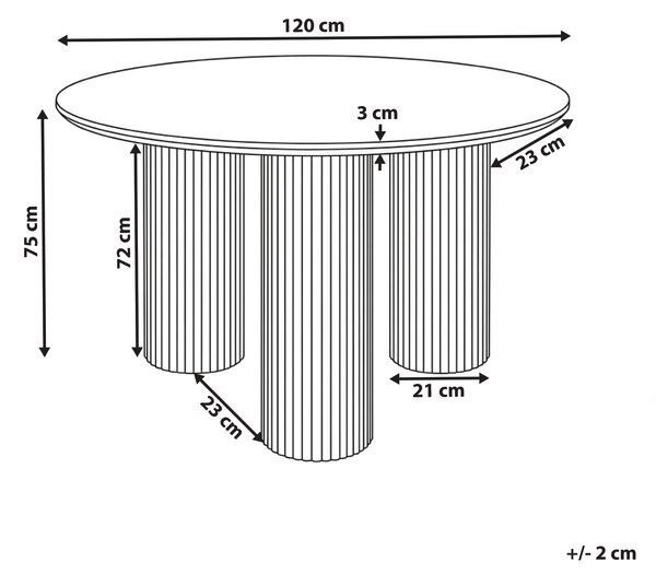 Jedálenský stôl biely MDF okrúhly 120 cm drážkované nohy minimalistický dizajnový stôl