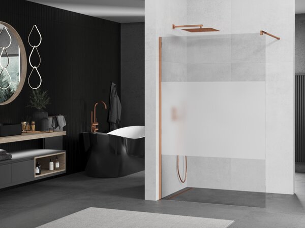 Mexen, Mexen Kioto ścianka prysznicowa Walk-in 130 x 200 cm, transparent/szron 8 mm, różowe złoto - 800-130-101-60-35
