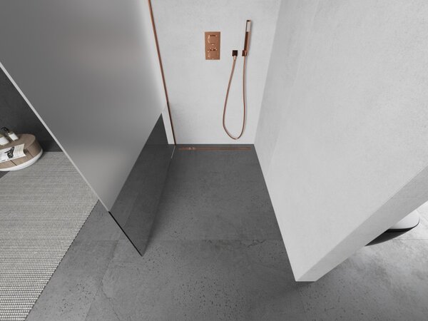 Mexen, Mexen Kioto ścianka prysznicowa Walk-in 130 x 200 cm, transparent/szron 8 mm, różowe złoto - 800-130-101-60-35