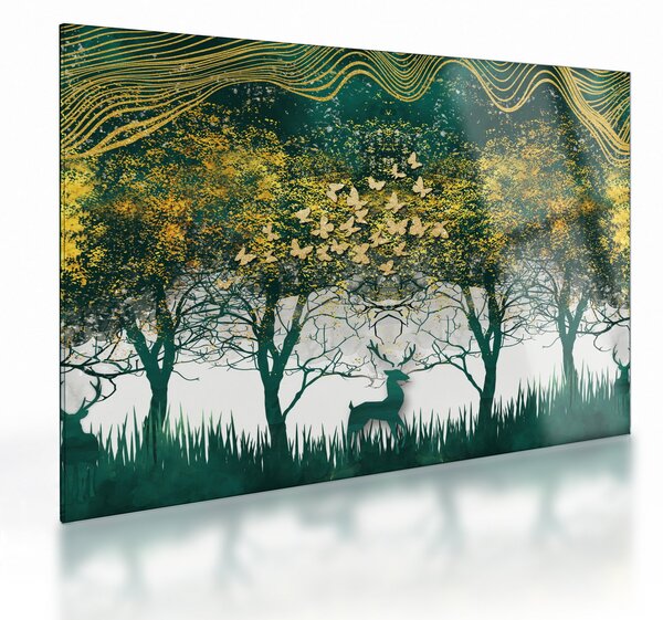 Sklenený obraz - Jelene v zelenom lese (70x50 cm)