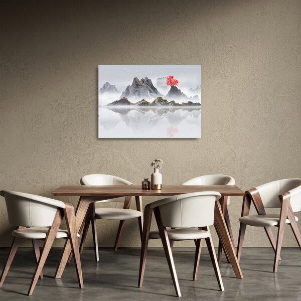 Sklenený obraz - Hory v hmle (70x50 cm)
