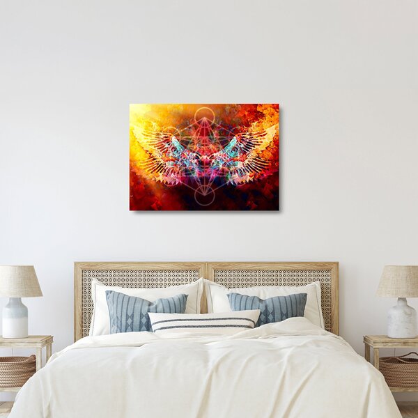Sklenený obraz - Merkaba s krídlami, abstrakcia (70x50 cm)