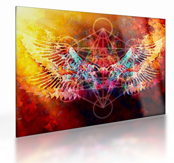 Sklenený obraz - Merkaba s krídlami, abstrakcia (70x50 cm)