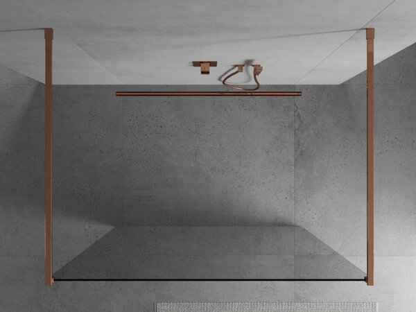 Mexen Kioto, priechodná sprchová zástena 100 x 200 cm, 8mm číre sklo, 2x stabilizačná rozpera, ružové zlato, 800-100-002-60-00