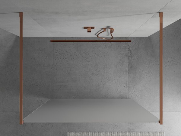 Mexen Kioto, priechodná sprchová zástena 100 x 200 cm, 8mm sklo námraza, 2x ružové zlato stabilizačná rozpera, 800-100-002-60-30