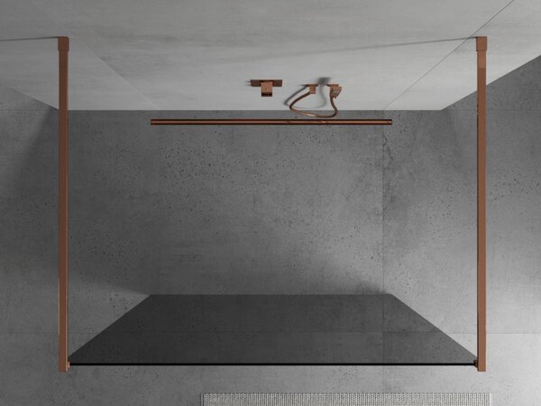 Mexen Kioto, priechodná sprchová zástena 100 x 200 cm, 8mm šedé sklo, 2x stabilizačná rozpera, ružové zlato, 800-100-002-60-40