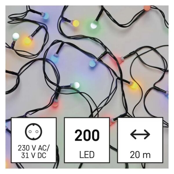 LED svetelná reťaz 200 LED, 8 funkcií, 25 m, IP44, viacfarebná