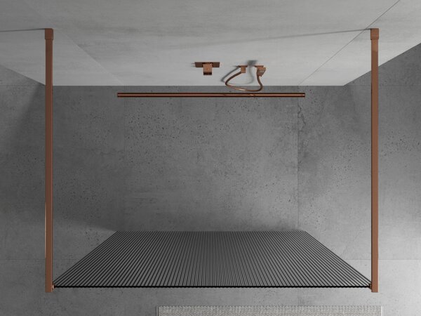 Mexen Kioto, priechodná sprchová zástena 100 x 200 cm, 8mm sklo s rebrovým vzorom, 2x stabilizačná rozpera, ružové zlato, 800-100-002-60-09