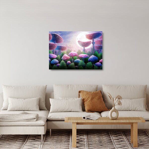 Sklenený obraz - Huby pri splne, grafika (70x50 cm)