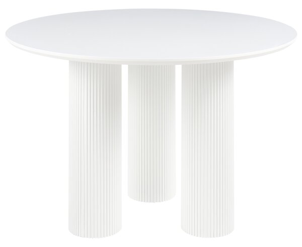 Jedálenský stôl biely MDF okrúhly 120 cm drážkované nohy minimalistický dizajnový stôl