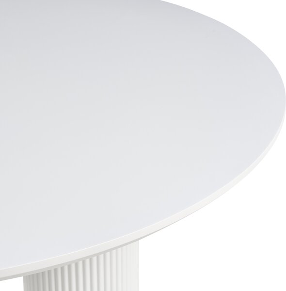 Jedálenský stôl biely MDF okrúhly 120 cm drážkované nohy minimalistický dizajnový stôl