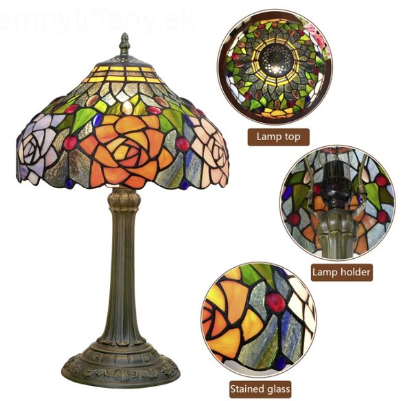 Tiffany stolná lampa Garden 219 - Huizhou Oufu Lighting v.48xš.30, sklo/kov,40W