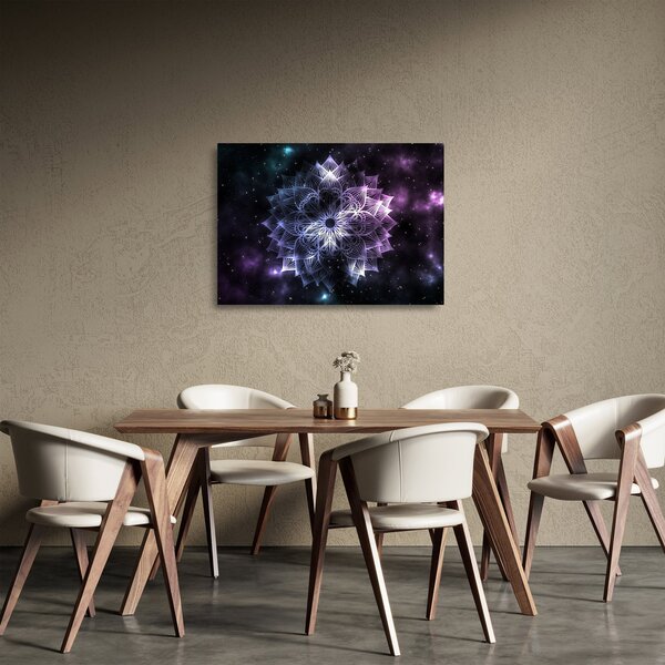 Sklenený obraz - Lotusová mandala vo vesmíre (70x50 cm)