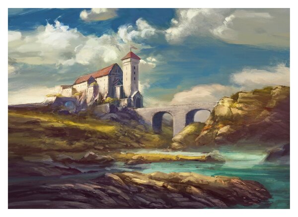 Sklenený obraz - Stredoveký hrad (70x50 cm)