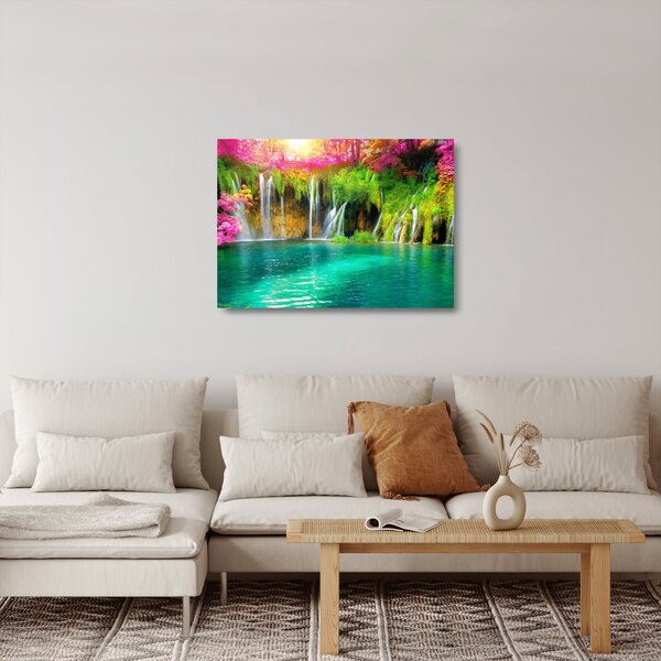 Sklenený obraz - Vodopád, Plitvické jazerá, Chorvátsko (70x50 cm)