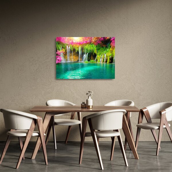 Sklenený obraz - Vodopád, Plitvické jazerá, Chorvátsko (70x50 cm)