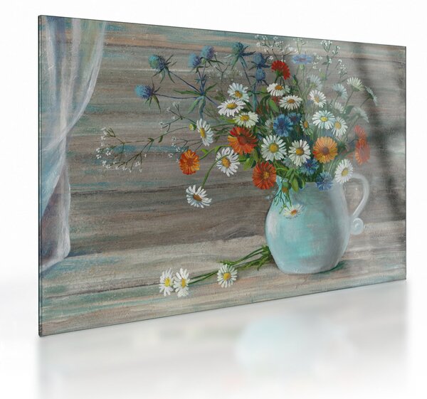 Sklenený obraz - Lúčne kvety, olejomaľba (70x50 cm)